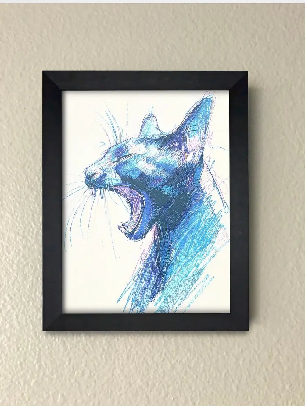 Cat Portrait in Pen Framed Wall Art | Ink Kitten Print | Minimalist Sketch Decor